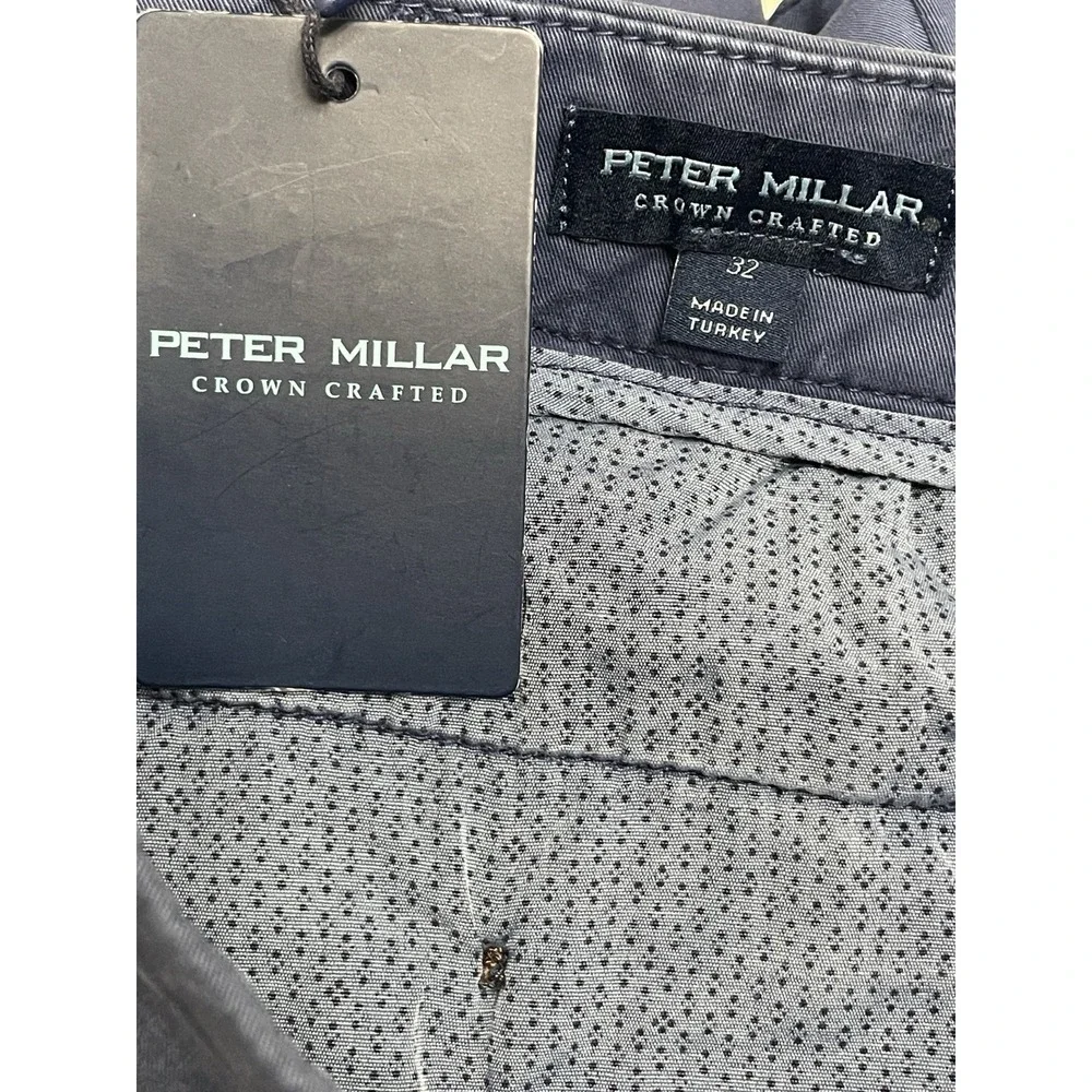 Peter Millar‎ Concorde Trousers Men Size 32 Blue Flat Front Cotton Stretch New